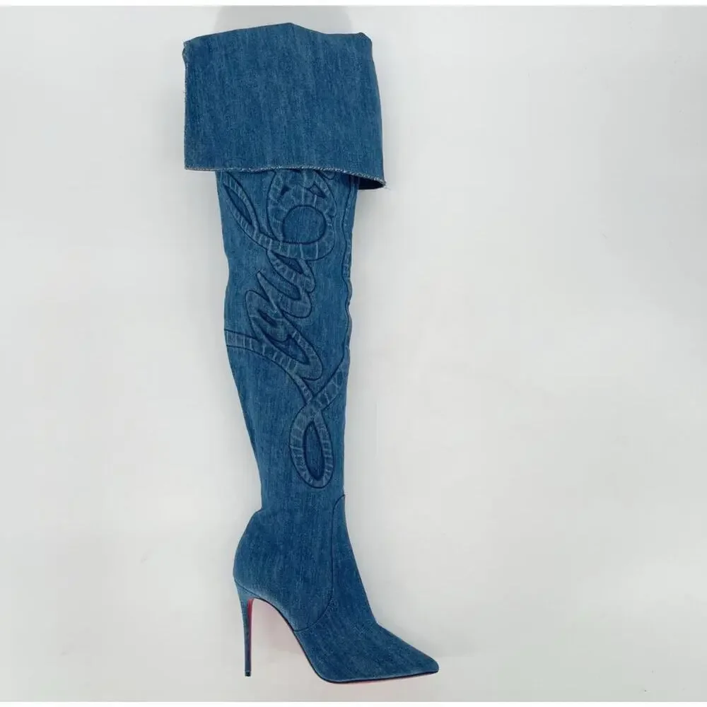 Christian Louboutin Denim Over the Knee Boots - Picture 3 of 15